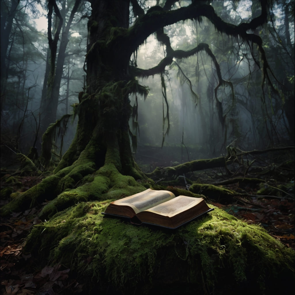 forêt enchantée avec un livre posé par terre par la maison d'édition hadarés